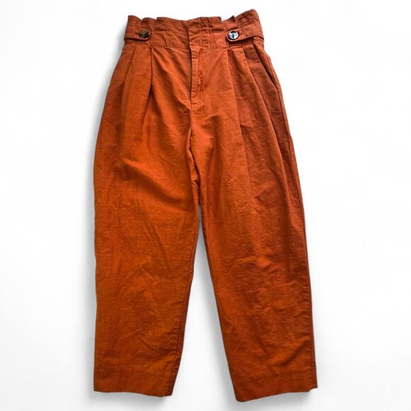 Zara Woman Pants - Zara Woman High-Waisted Pleated Rust Orange Tapered Pants Size S